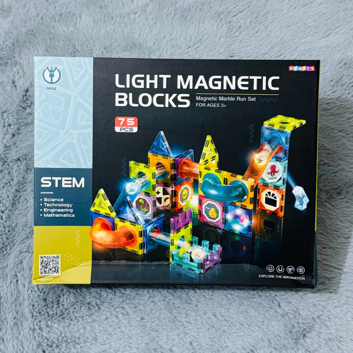 Light Magnetic Blocks Stem Toy - 75 Pcs Set