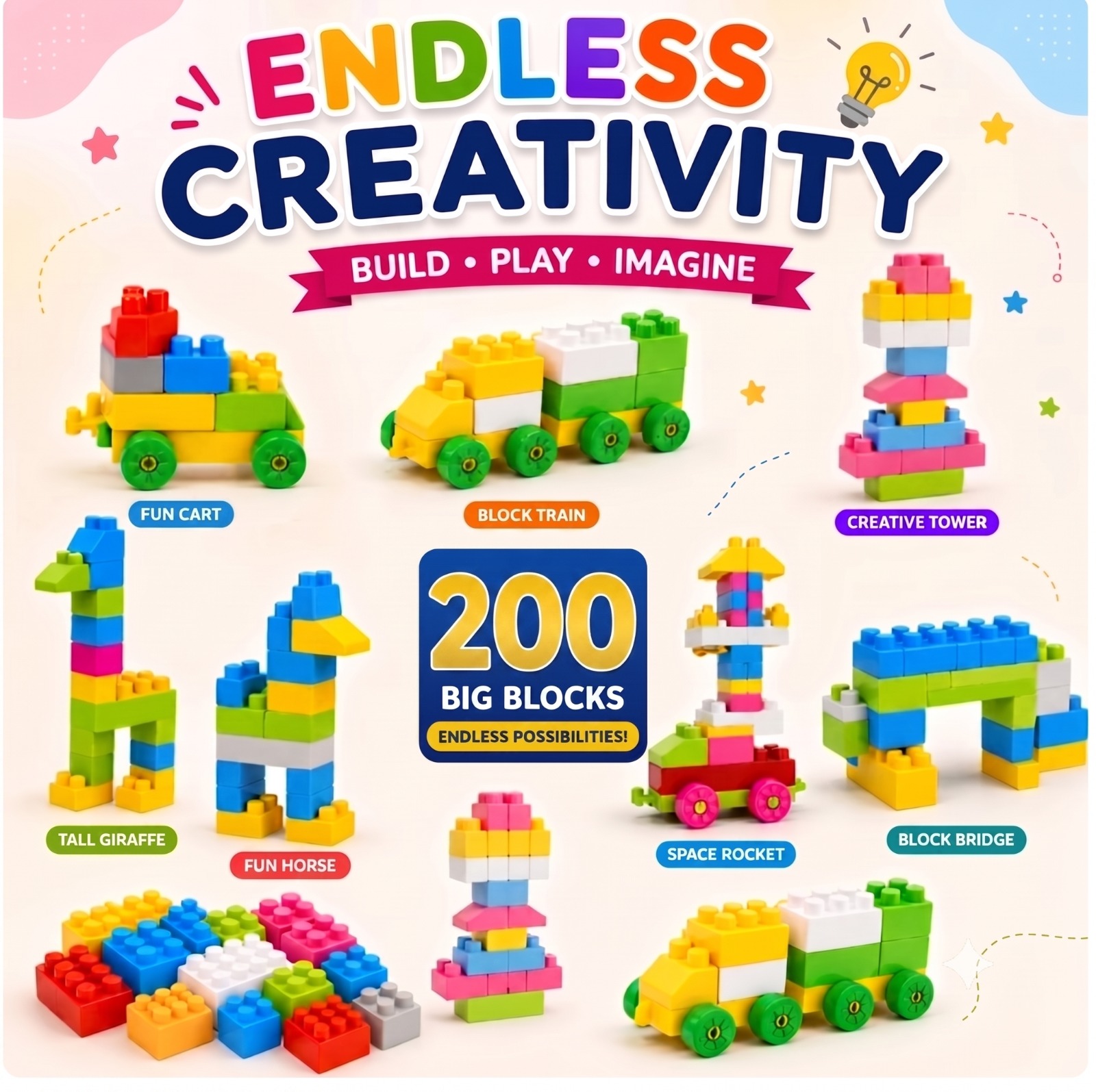 Premium 200 Pcs Colorful Building Blocks Set